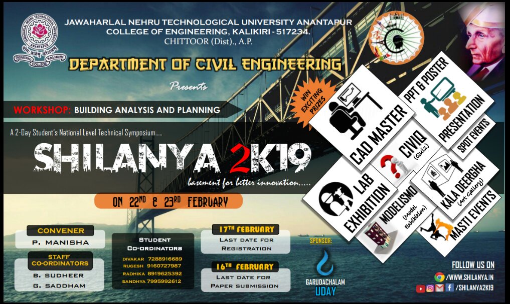 A 2-Day Student's National Level Technical Symposium SHILANYA 2K19 organised by department of Civil on 22nd & 23rd February 2019